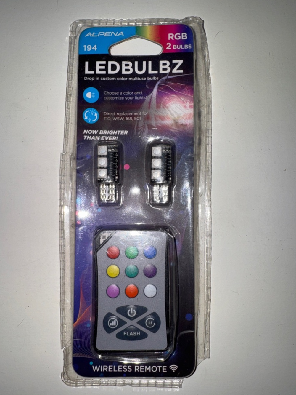 NIP ALPENA LED Bulbz RGB  194 Pair Colorful 
Replacement Bulbs with Remote